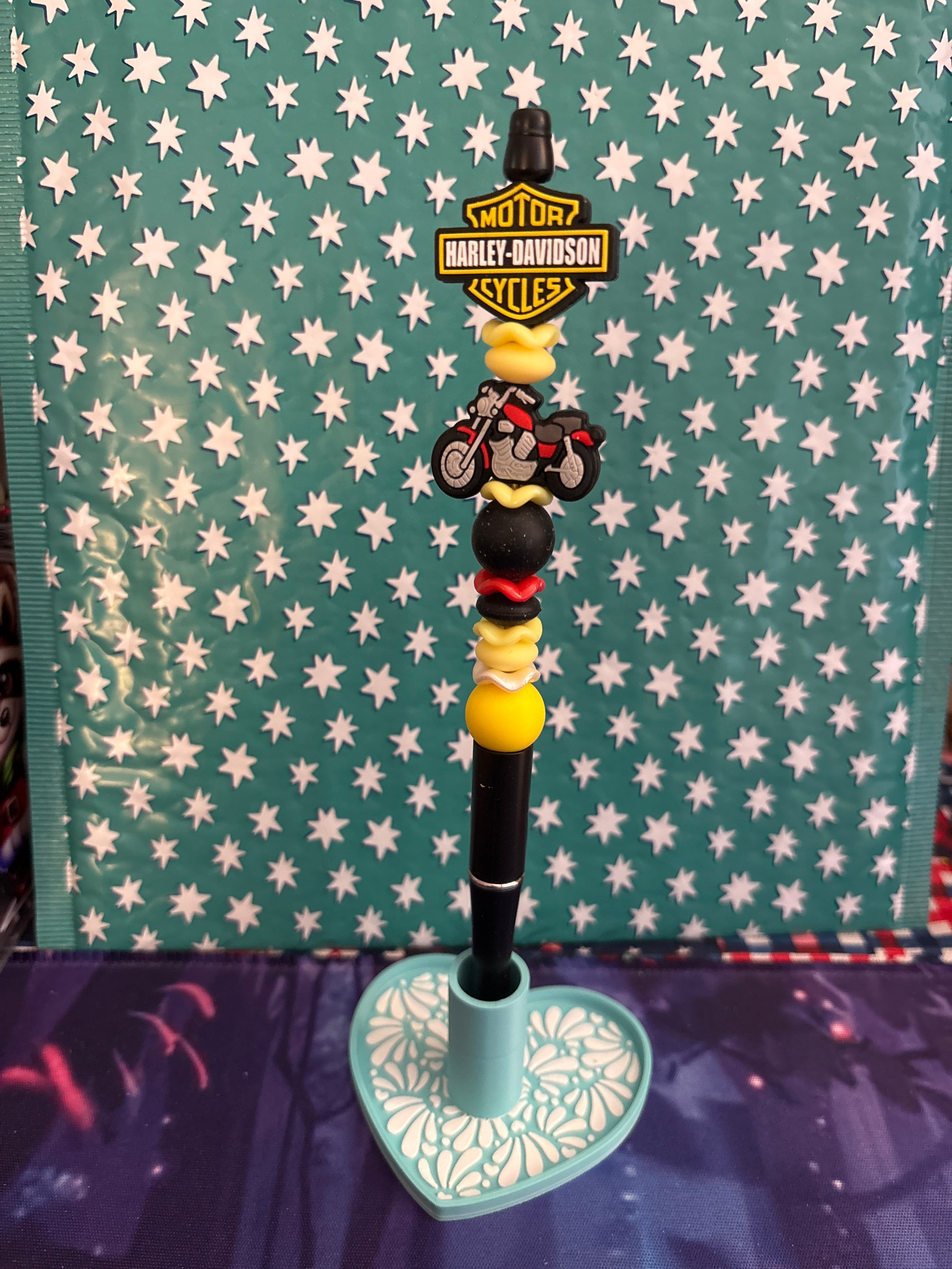 Yellow Harley Davidson w/Motorcycle Beaded Pen