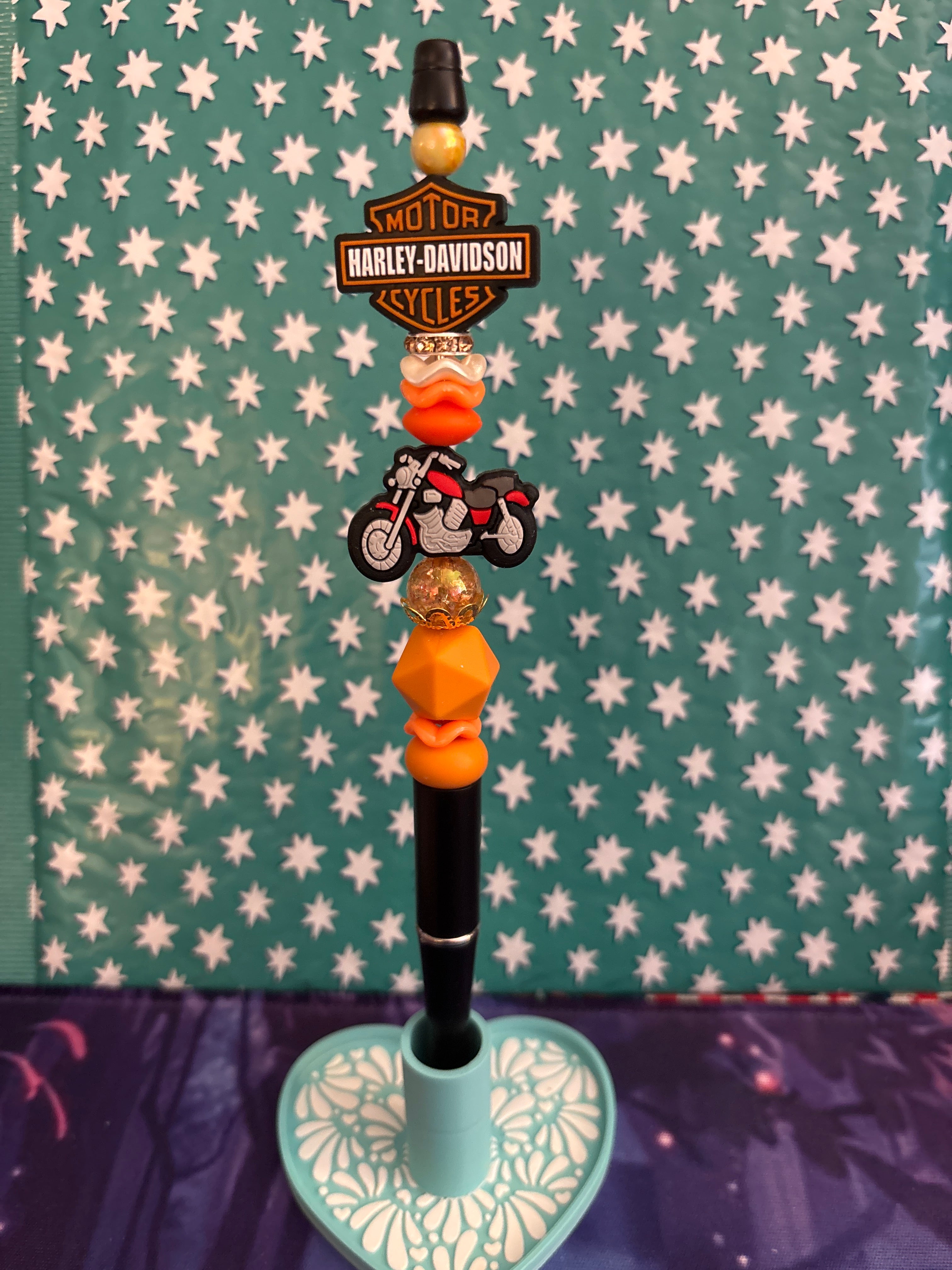 Orange Harley Davidson w/Motorcycle Beaded Pen #6