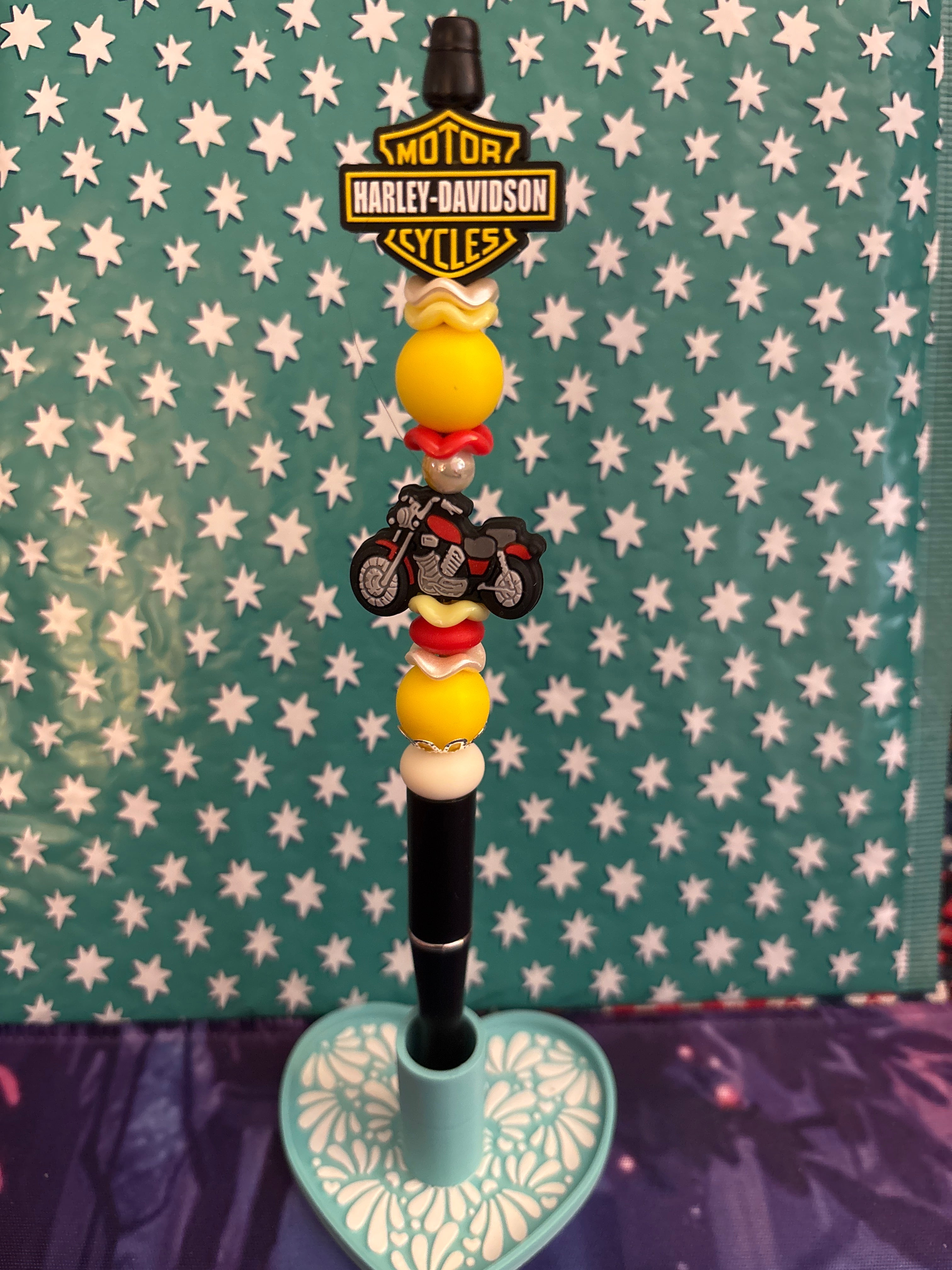 Yellow Harley Davidson w/Motorcycle Beaded Pen #3