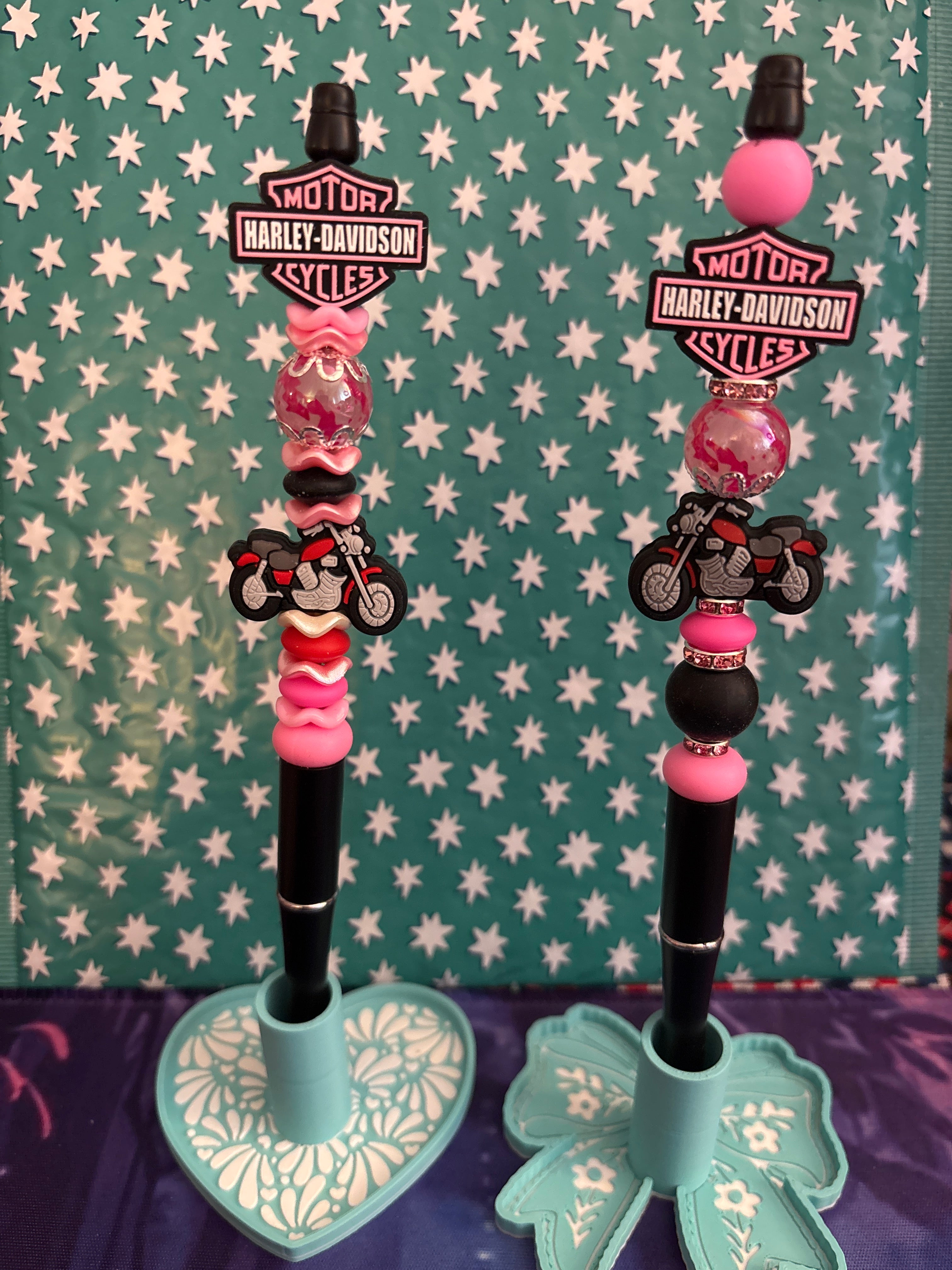 Pink Harley Davidson beaded Pens #9 & #10